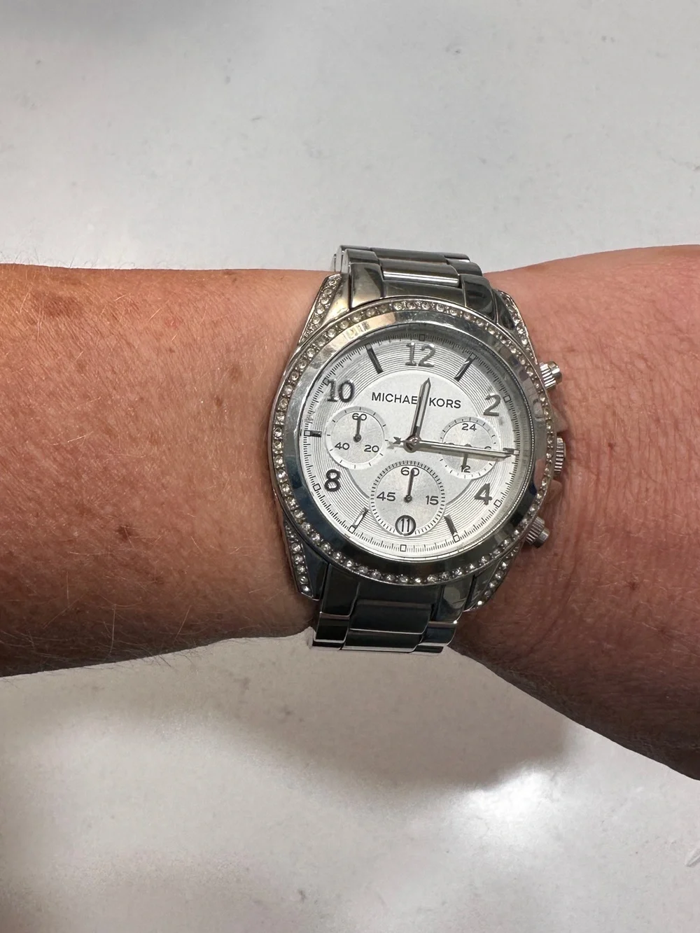 Silver Chronograph Crystal Watch Classic Minimalist Office Luxe Y2K
